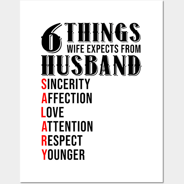 6 Things Wife Expects From Husband Funny Valentines Day Gift Wall Art by Plana